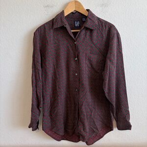 GAP Vtg 90s Burgundy Floral Geometric Long Sleeve Button Down Shirt Mens Small